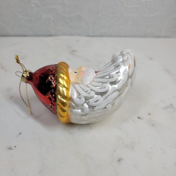 Vintage Santa Face Ornament 5" Red Mercury White Glitter Christmas Hanging Decor - Picture 2 of 12
